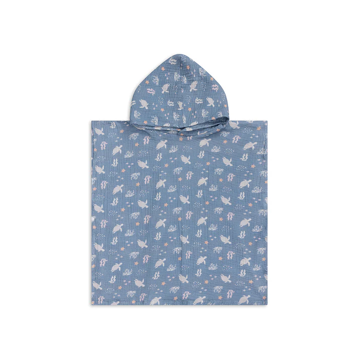 Poncho de Plage - Bleu - Gaze de Coton - 52 x 52 cm